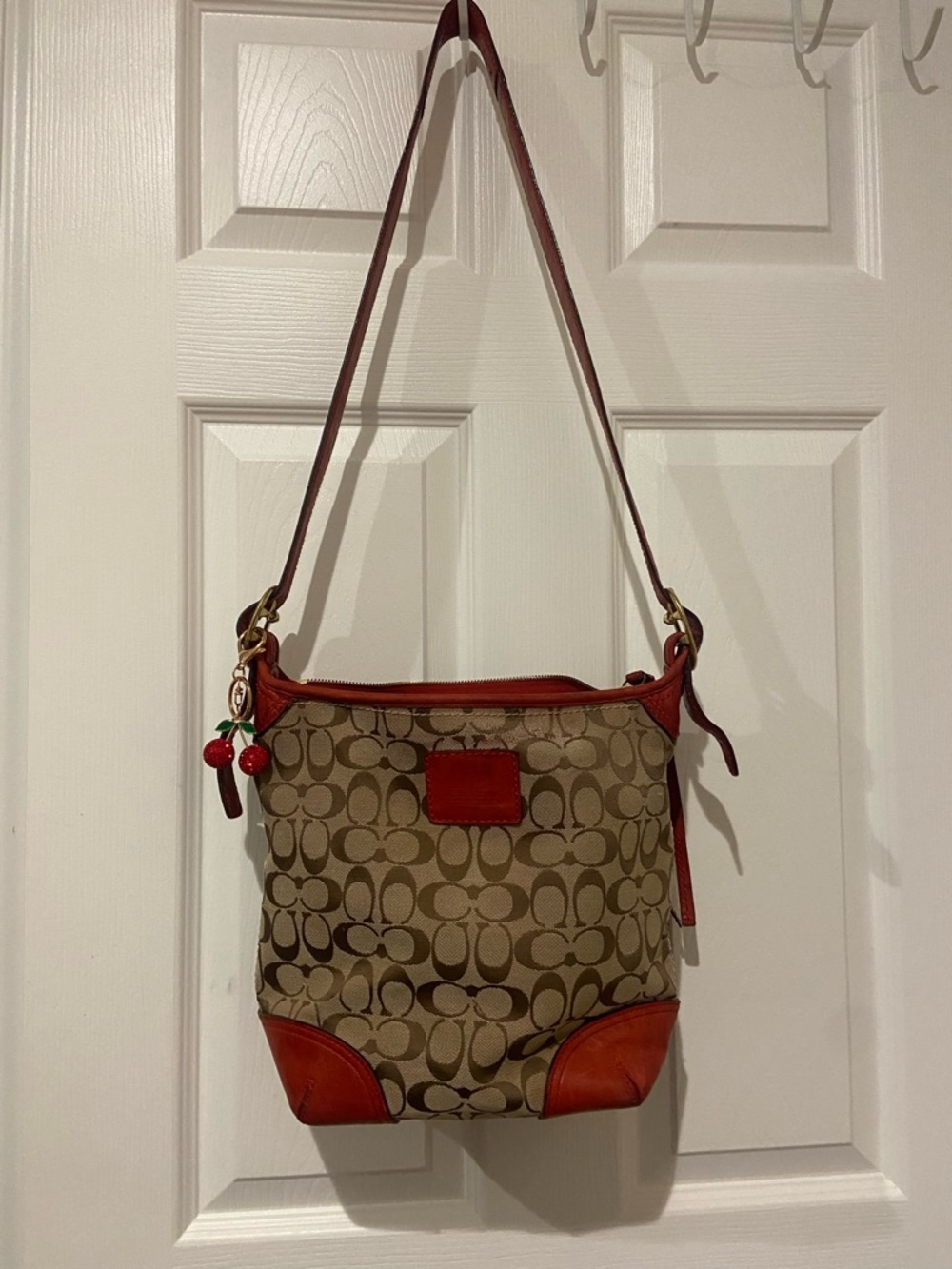 Coach project Tan Signature Canvas Shoulder Bag with orange Trim